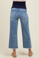 Blue Raw Hem Cropped Slim Wide Leg Maternity Jeans