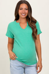 Green Ribbed Notched Neckline Maternity Top