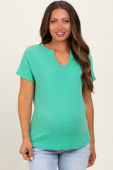 Green Ribbed Notched Neckline Maternity Top