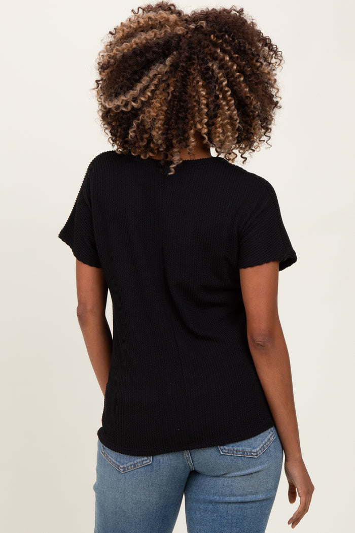 Black Ribbed Notched Neckline Maternity Top