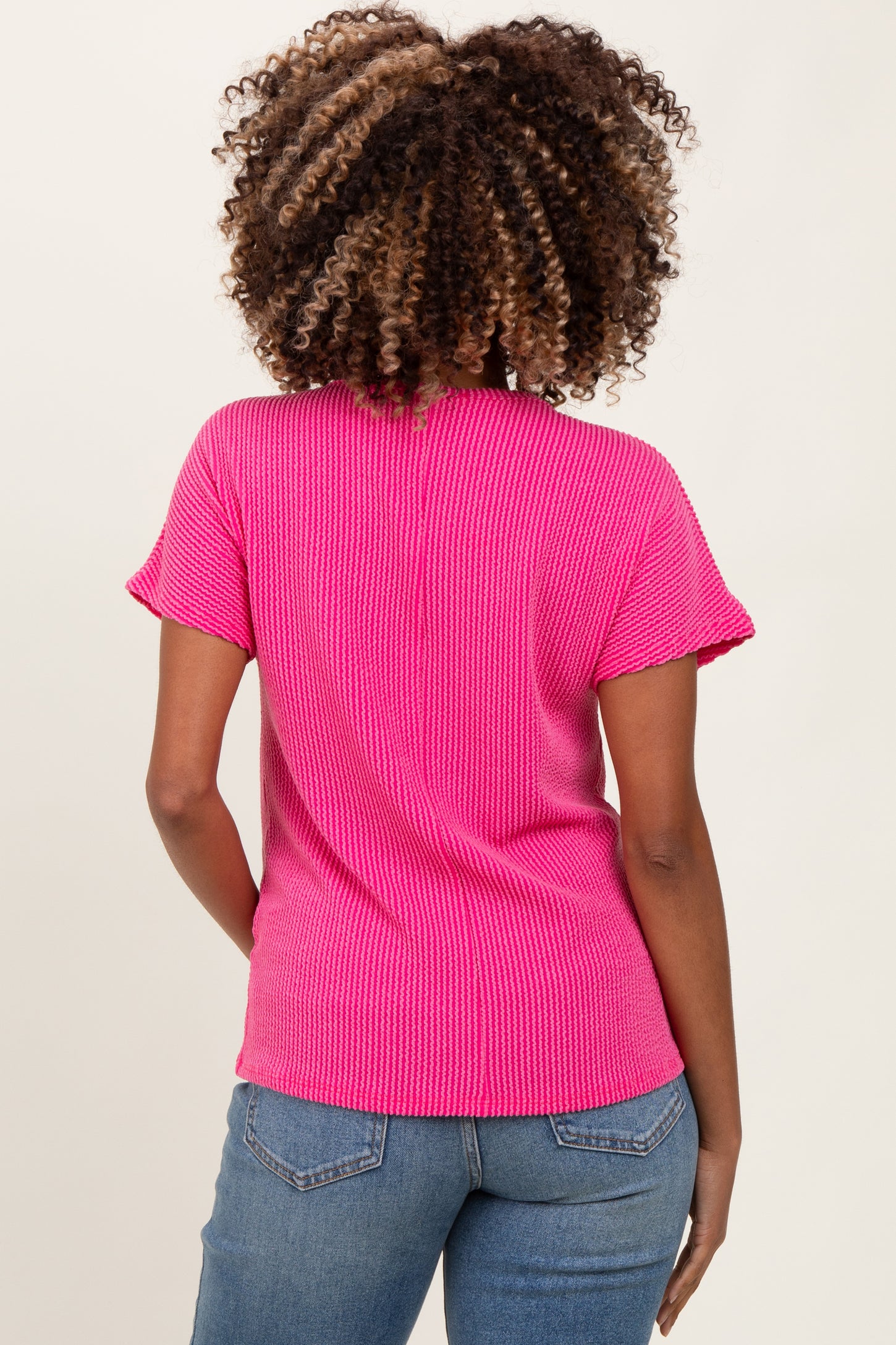 Fuchsia Ribbed Notched Neckline Maternity Top