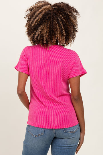 Fuchsia Ribbed Notched Neckline Maternity Top