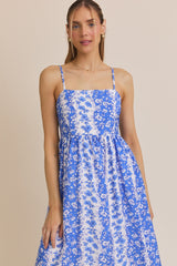 Blue Floral Colorblock Sleeveless Maternity Maxi Dress