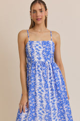 Blue Floral Colorblock Sleeveless Maternity Maxi Dress