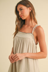 Beige Scallop Trim Shoulder Tie Maxi Dress