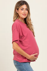 Dark Mauve Boxy Raw Edge Maternity Short Sleeve Tee