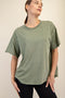 Olive Boxy Raw Edge Short Sleeve Tee