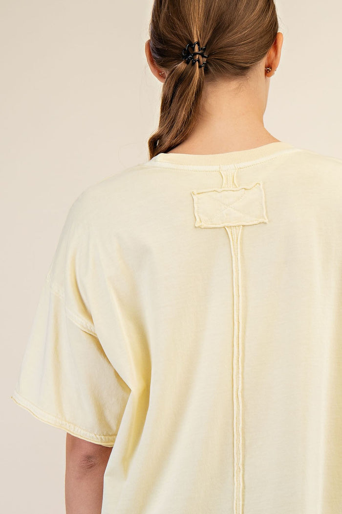 Yellow Boxy Raw Edge Short Sleeve Tee