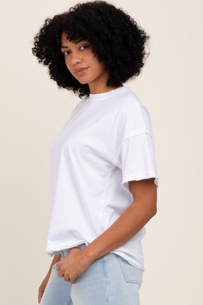 White Boxy Raw Edge Short Sleeve Tee