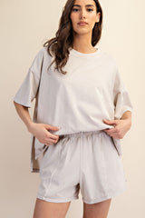 Taupe Hidden Drawstring Maternity Shorts