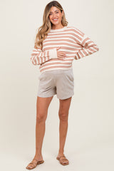 Taupe Hidden Drawstring Maternity Shorts