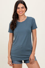 Blue Basic Short Sleeve Maternity Top