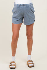 Blue Hidden Drawstring Maternity Shorts