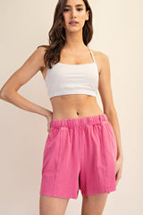 Fuchsia Hidden Drawstring Shorts