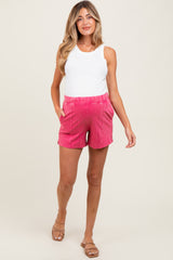Fuchsia Hidden Drawstring Maternity Shorts