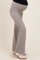 maternity wear light grey flared pants with a supportive waistband and a visible baby bump
