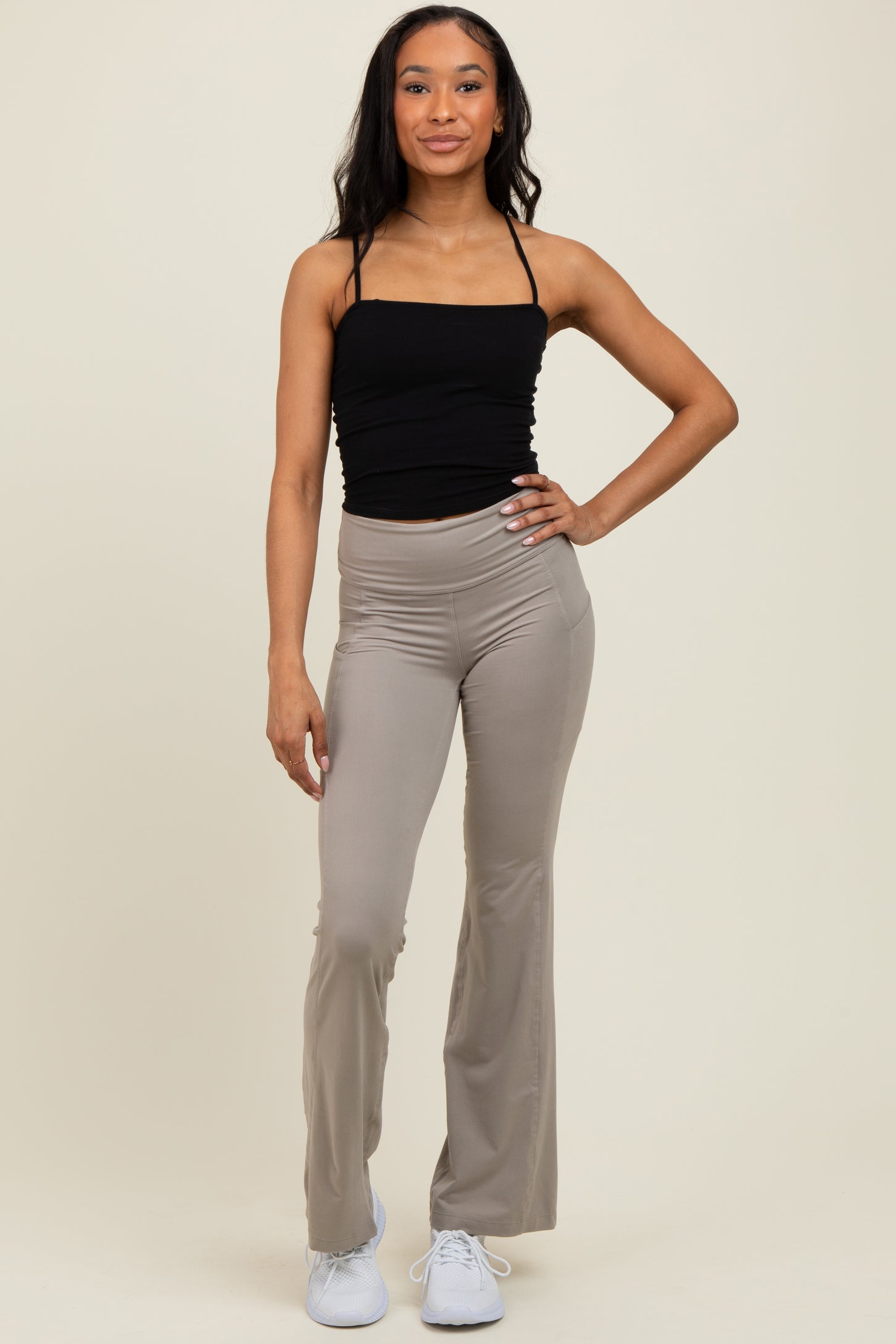 Taupe Active Pocket Flared Maternity Leggings