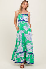 Mint Green Floral Wavy Trim Maxi Dress