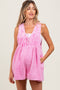 Pink Deep V-Neck Pleated Front Tie Sleeveless Maternity Romper