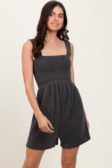 Charcoal Ribbed Smocked Bodice Romper