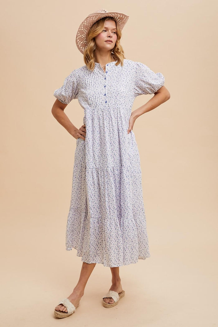 Blue Iris Floral Button Maxi Dress