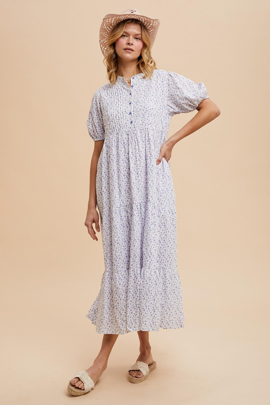 Blue Iris Floral Button Maxi Dress