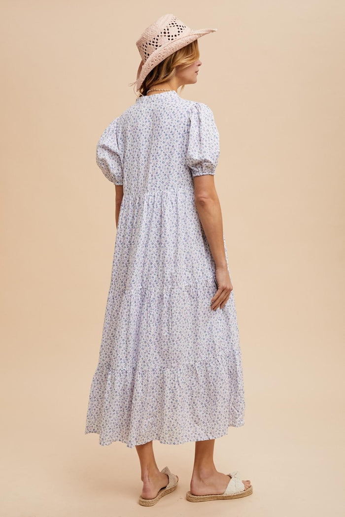 Blue Iris Floral Button Maxi Dress