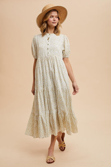 Green Iris Floral Button Maxi Dress