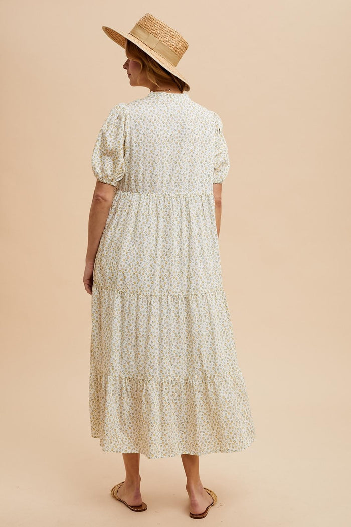 Green Iris Floral Button Maxi Dress