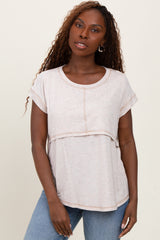 Beige Double Layer Short Sleeve Maternity Nursing Top