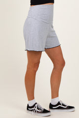 Heather Gray Ribbed Maternity High Waisted Lounge Shorts