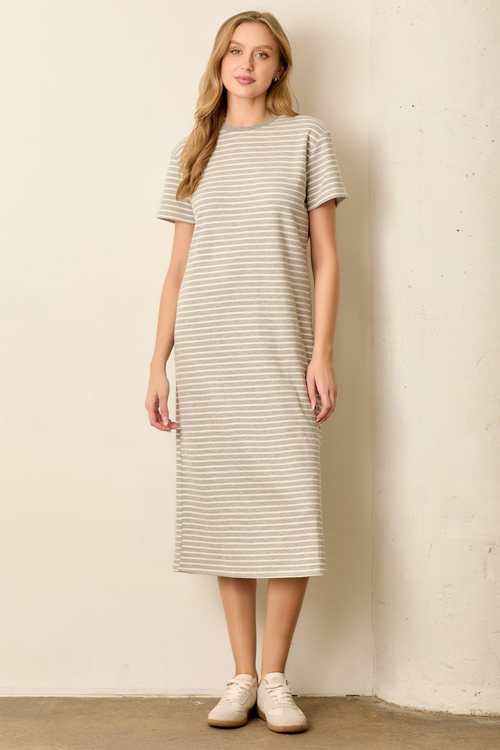Heather Grey Striped Short Sleeve Maternity T-Shirt Midi Dress