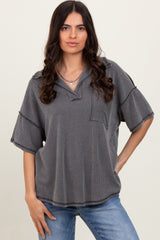 Charcoal Two Tone Ribbed Reverse Stitch Maternity Tunic Top