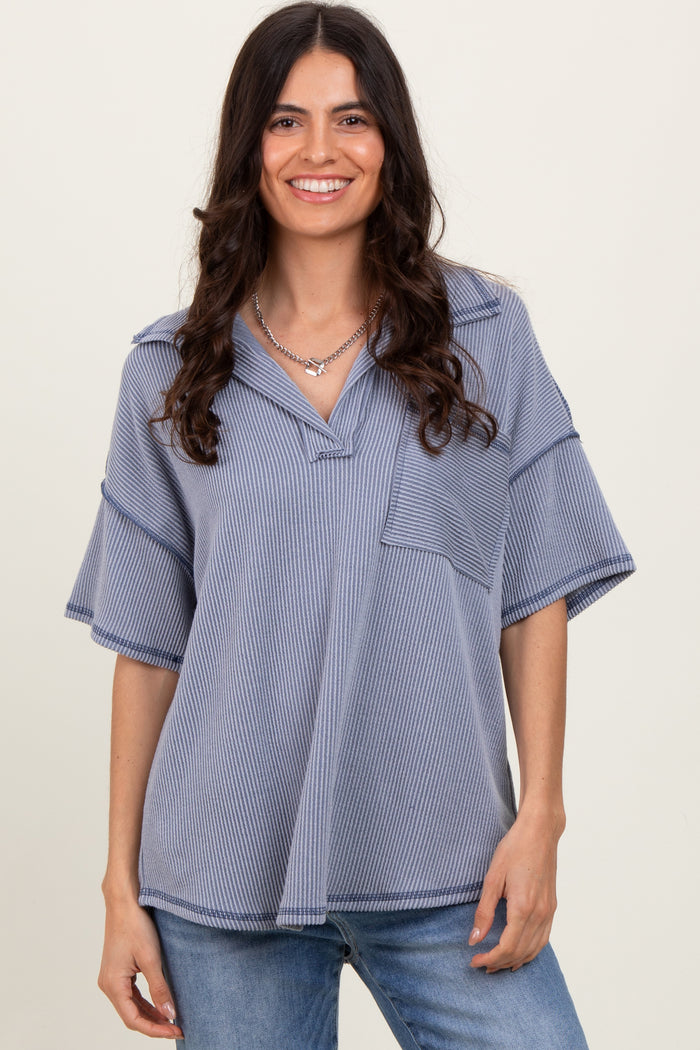 Gray Ribbed Reverse Stitch Maternity Tunic Top