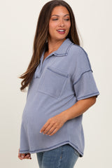 Gray Ribbed Reverse Stitch Maternity Tunic Top