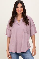 Mauve Ribbed Reverse Stitch Tunic Top