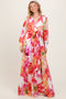 RedFloral Chiffon Long Sleeve Maxi Dress