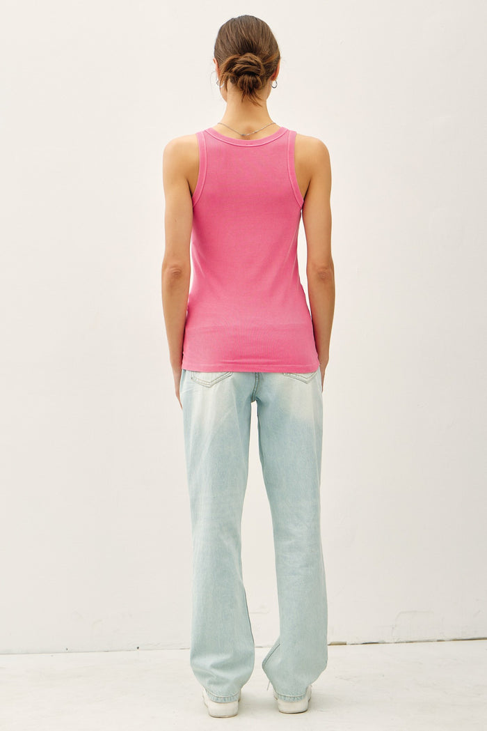 Hot Pink Sleeveless Ribbed Top