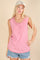 Pink Raw Hem Button Detail Sleeveless Top