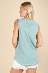 Light Blue Raw Hem Button Detail Sleeveless Top