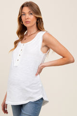 White Raw Hem Button Detail Sleeveless Maternity Top