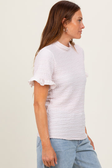 Light Pink Solid Puff Knit Mock Neck Top