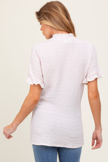 Light Pink Solid Puff Knit Mock Neck Maternity Top