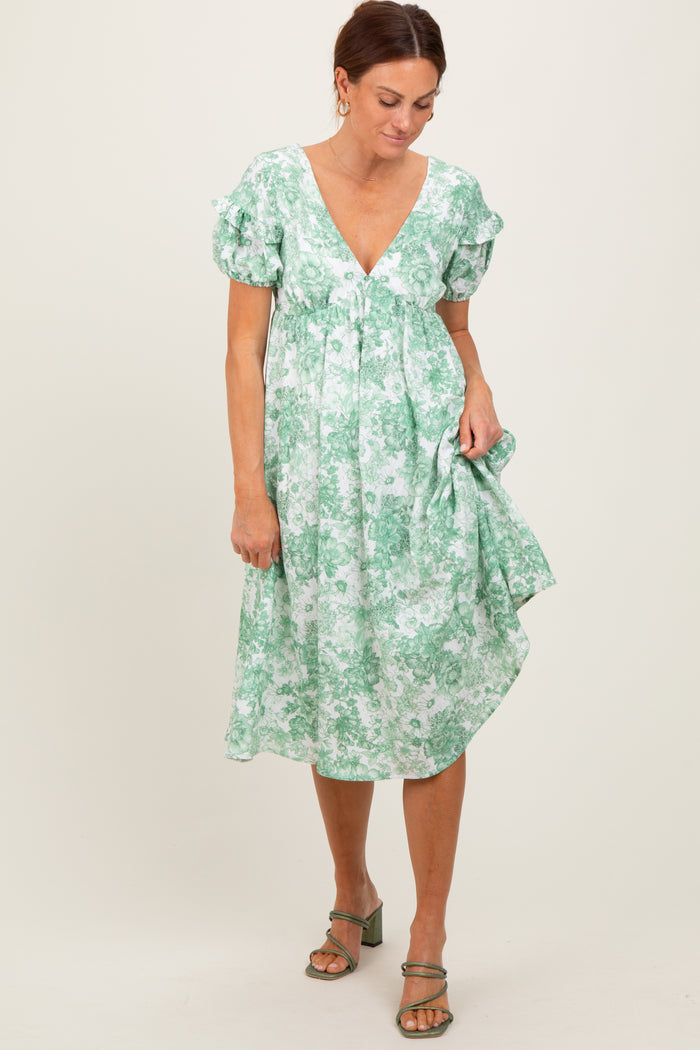 Green Floral Woven Short Sleeve Maternity Mini Dress