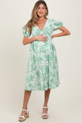 Green Floral Woven Short Sleeve Maternity Mini Dress