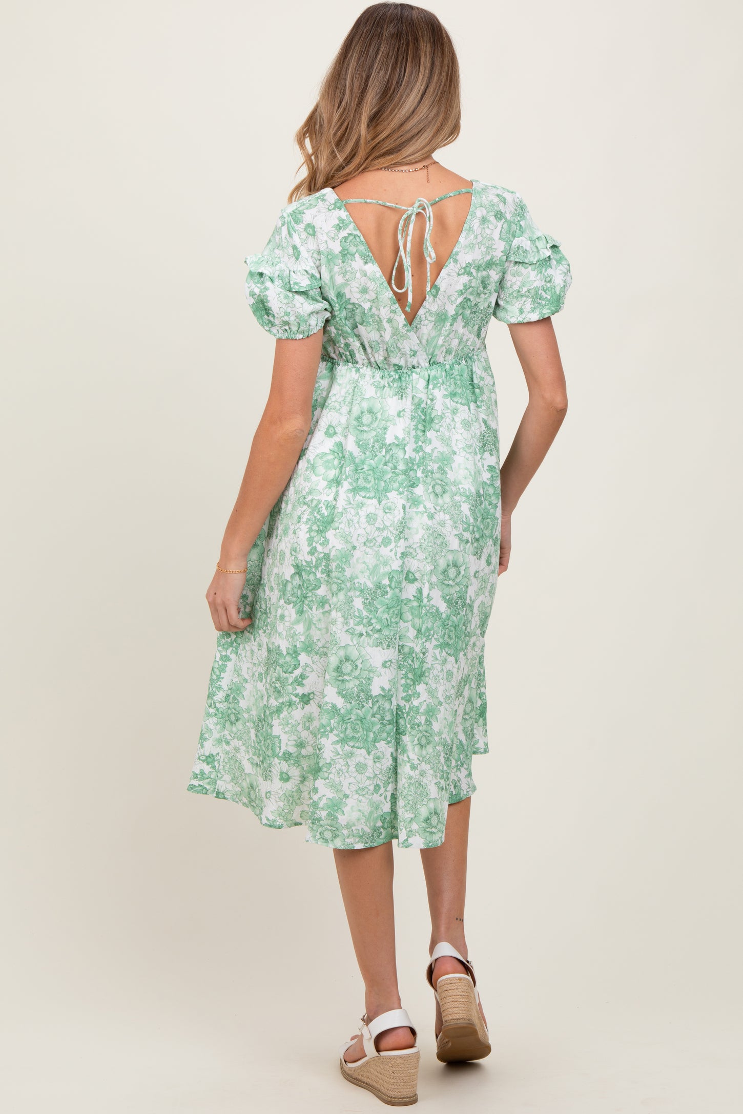 Green Floral Woven Short Sleeve Maternity Mini Dress