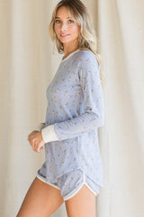 Blue Floral Long Sleeve Top