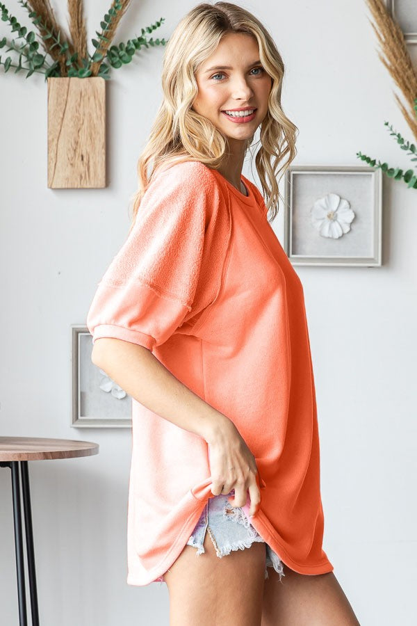 Orange Terry Contrast Short Sleeve Top