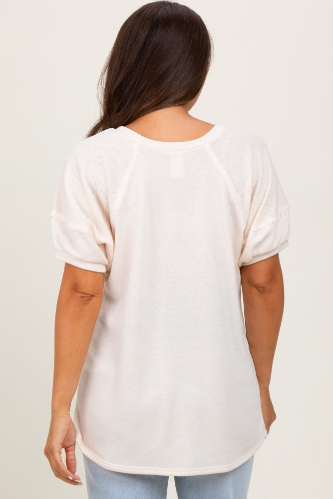 Cream Terry Contrast Maternity Short Sleeve Top
