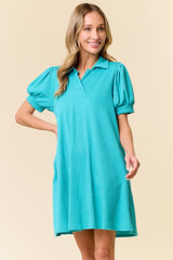 Turquoise Textured Polo Dress